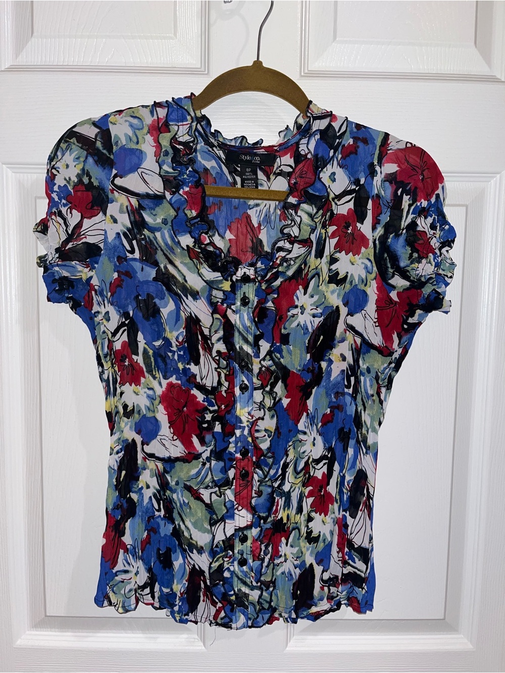 Style & Co. Vintage Petite Floral Short Sleeve Blouse